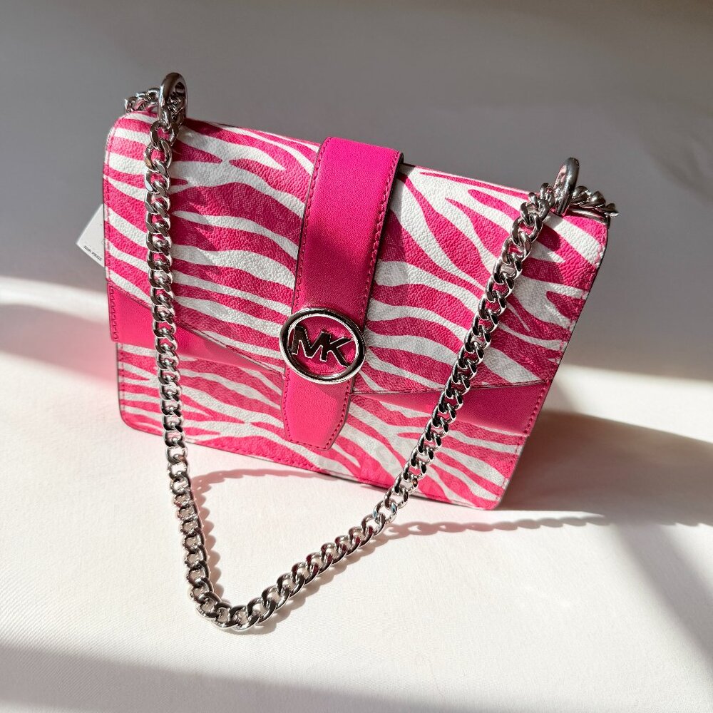 Michael Kors Greenwich Medium Flap Crossbody Bag Dragonfruit Pink - Picture 3 of 16